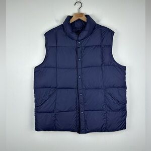 Lands'End Navy Puffer Goose‎ Down Snap Mock Neck Vest Outdoor Men’s Sz L
